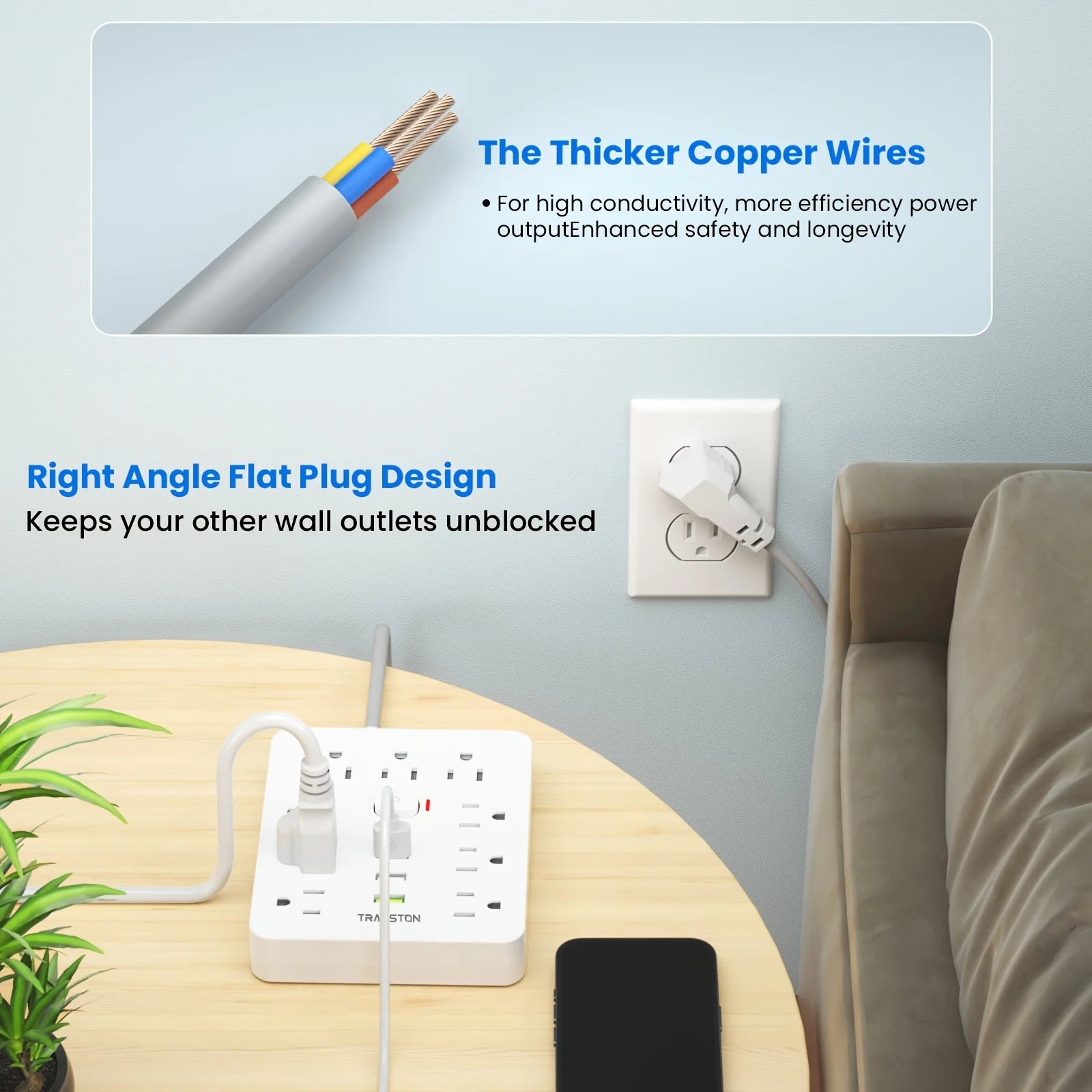 SurgeSocket™ All-in-One 9-Socket Anti-Surge Power Strip With Built-in Circuit Breaker(5ft)