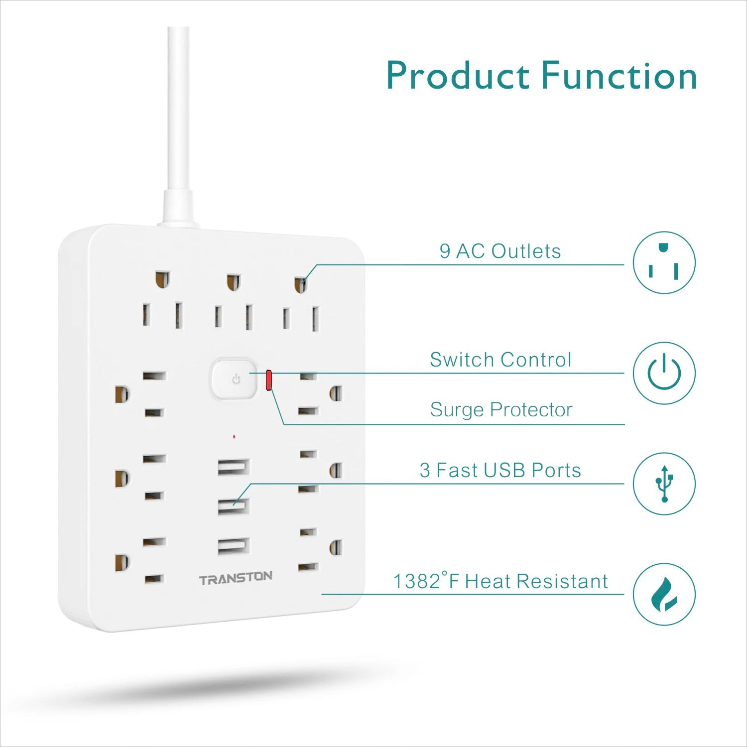 SurgeSocket™ All-in-One 9-Socket Anti-Surge Power Strip With Built-in Circuit Breaker(5ft)