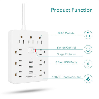 SurgeSocket™ All-in-One 9-Socket Anti-Surge Power Strip With Built-in Circuit Breaker(5ft)