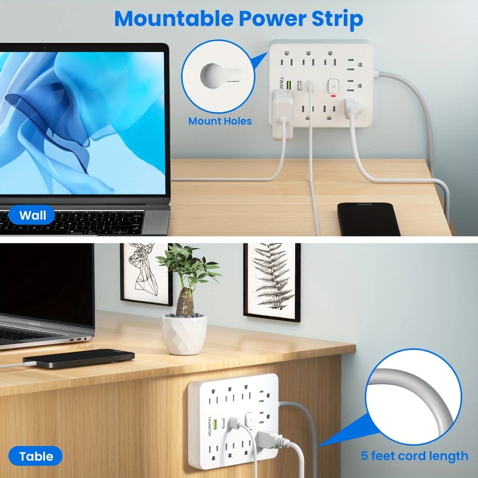 SurgeSocket™ All-in-One 9-Socket Anti-Surge Power Strip With Built-in Circuit Breaker(5ft)