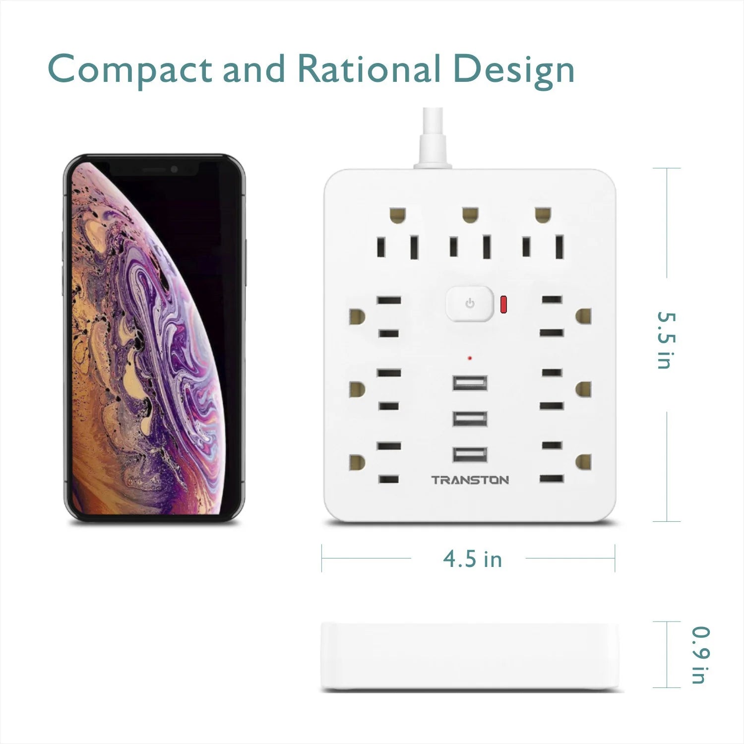 SurgeSocket™ All-in-One 9-Socket Anti-Surge Power Strip With Built-in Circuit Breaker(5ft)
