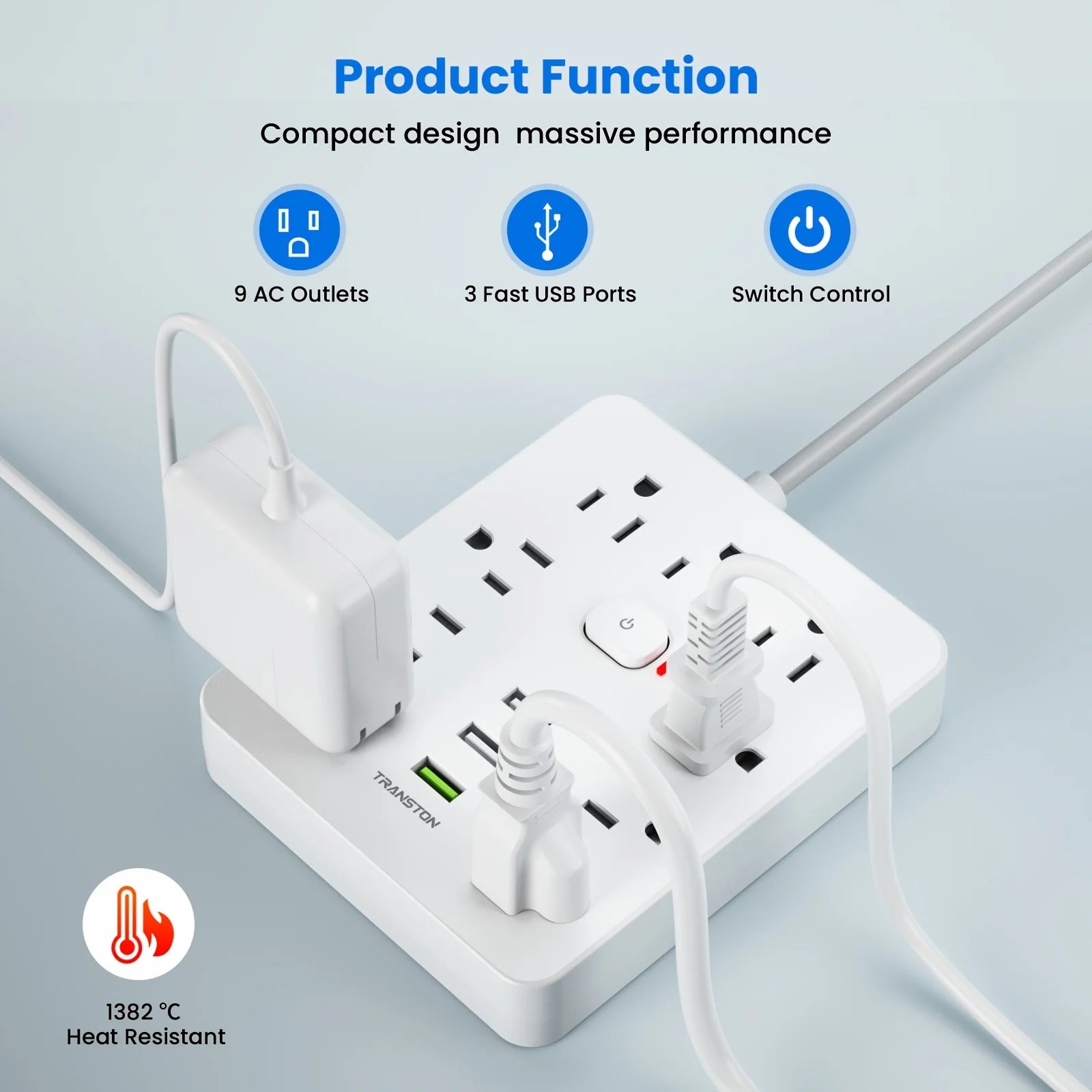 SurgeSocket™ All-in-One 9-Socket Anti-Surge Power Strip With Built-in Circuit Breaker(5ft)